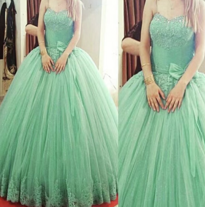Light Green Prom Dresses Pageant Gown with Appliqué