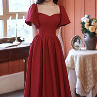 Cute satin short prom dress A line homecoming dress - Thumbnail 1