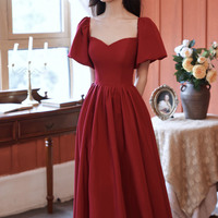 Cute satin short prom dress A line homecoming dress - Thumbnail 2