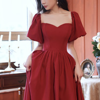 Cute satin short prom dress A line homecoming dress - Thumbnail 4