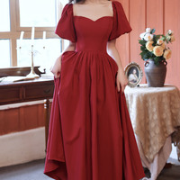 Cute satin short prom dress A line homecoming dress - Thumbnail 5