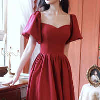 Cute satin short prom dress A line homecoming dress - Thumbnail 7