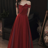 Cute satin short prom dress burgundy evening dress - Thumbnail 5