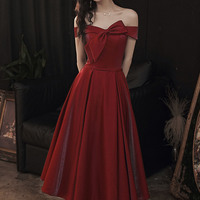 Cute satin short prom dress burgundy evening dress - Thumbnail 6
