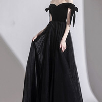 Black velvet tulle long prom dress black evening dress - Thumbnail 4