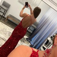 Mermaid One Shoulder Burgundy Sequins Long Prom Dresses, Evening Dresses - Thumbnail 2