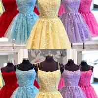 Pretty A-Line Scoop Cross Back Lace Homecoming Dresses,Short Prom Dresses,427 - Thumbnail 2