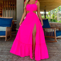 SP2037,Hot pink prom dresses sexy side slit long evening prom dress - Thumbnail 1
