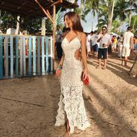 SP2038,Sexy ivory lace prom dresses halter beach side slit evening dresses - Thumbnail 1