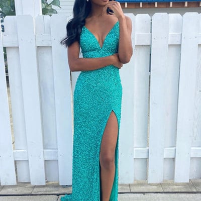 Sp2042,sexy v-neck slit mermaid backless sequin gorgeous prom dresses