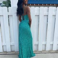 SP2042,Sexy V-neck Slit Mermaid Backless Sequin Gorgeous Prom Dresses - Thumbnail 1