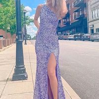 SP2045,Sparkle one shoulder mermaid prom dresses sequin long evening formal gown - Thumbnail 1
