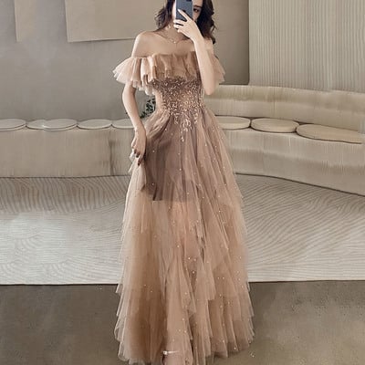 Stylish irregular mesh long prom dress eevening dress - Thumbnail 2