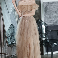 Stylish Irregular Mesh Long Prom Dress Eevening Dress - Thumbnail 1