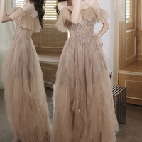 Stylish Irregular Mesh Long Prom Dress Eevening Dress - Thumbnail 4