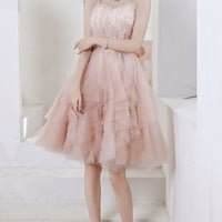 Cute pink tulle short prom dress A line homecoming dress - Thumbnail 1