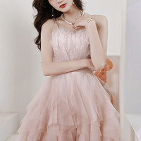 Cute pink tulle short prom dress A line homecoming dress - Thumbnail 3