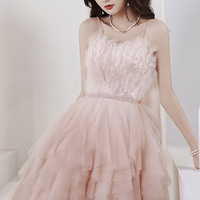 Cute pink tulle short prom dress A line homecoming dress - Thumbnail 4