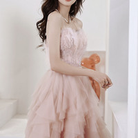 Cute pink tulle short prom dress A line homecoming dress - Thumbnail 5