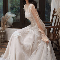 Stylish tulle lace long prom dress A line evening dress - Thumbnail 7