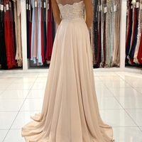 Elegant A-Line One Shoulder Champagne Chiffon Long Prom Dresses with Lace Appliques - Thumbnail 1