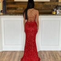 Sparkly Mermaid Cross Back Sequins Split Prom Dresses for Party - Thumbnail 1