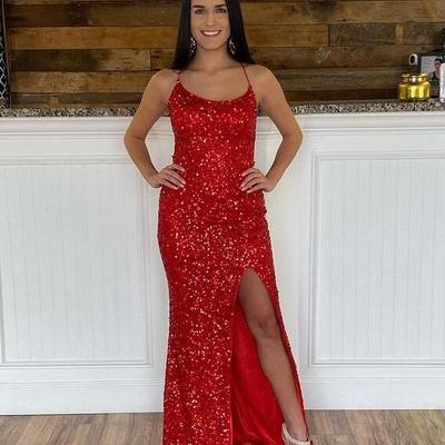 Sparkly mermaid cross back sequins split prom dresses for party - Thumbnail 3