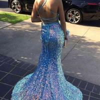 Mermaid Sparkly Light Blue Sequins Long Prom/Evening Dress with Slit - Thumbnail 1