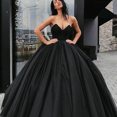 Princess ball gown v neck tulle satin long prom dresses - Thumbnail 3