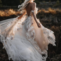 Off the Shoulder Wedding Dresses Bridal Gown with Appliques - Thumbnail 1