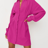 Solid Color Temperament Long Sleeve High Waist Dress - Thumbnail 1