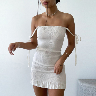 Sexy solid color sling high waist dress