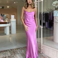 SP2054,Comfortable silk satin prom dresses,soft spaghetti straps evening party dress,beach travel summer dresses - Thumbnail 1