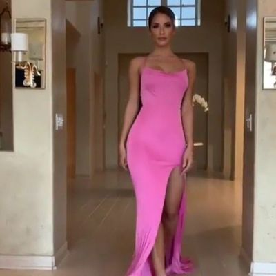 Sp2055,sexy mermaid cowl neck fuchsia evening party dresses,slit prom dresses