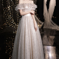 Cute tulle long A line prom dress evening dress - Thumbnail 1