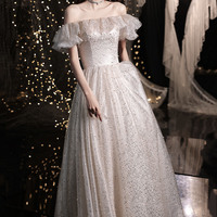 Cute tulle long A line prom dress evening dress - Thumbnail 2