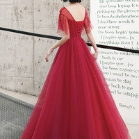 Red tulle sequins long prom dress red evening dress - Thumbnail 8