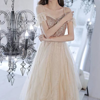 Cute tulle sequins long prom dress A line evening dress - Thumbnail 3