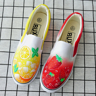 Original new lazy shoes hand-painted citrus strawberry graffiti strapless all-match sneakers couple shoes - Thumbnail 5