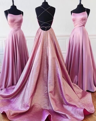 Pink Prom Dresses Criss Cross Back