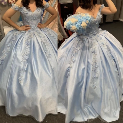 Off shoulder prom dresses birthday gown with 3d flowers - Thumbnail 2