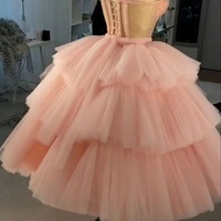 Pink Prom Dresses Tea Length Off Shoulder - Thumbnail 1