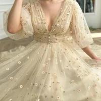 Tea Length V Neck Tulle Prom Dress - Thumbnail 2