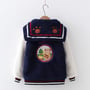 Harajuku Vintage Embroidered Bear Navy Collar Jacket-1