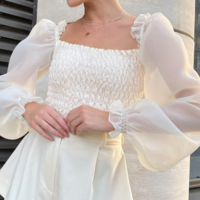 Long-Sleeve Chiffon Temperament Puff Sleeve Shirt Top - Thumbnail 1