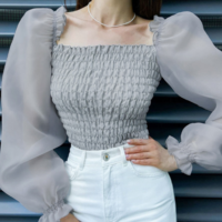 Long-Sleeve Chiffon Temperament Puff Sleeve Shirt Top - Thumbnail 3