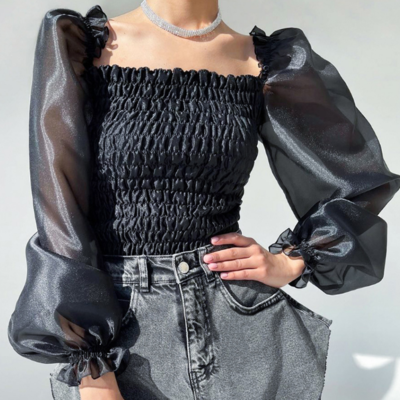 Long-sleeve chiffon temperament puff sleeve shirt top