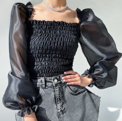 Long-Sleeve Chiffon Temperament Puff Sleeve Shirt Top