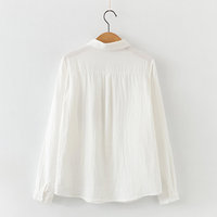 Cute Cat Packet Embroidered Cotton Long Sleeve White Shirt - Thumbnail 3