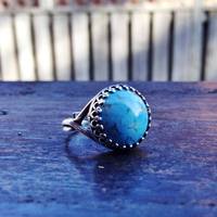 "Zoe" Round Turquoise Matrix Silver Ring - Thumbnail 1